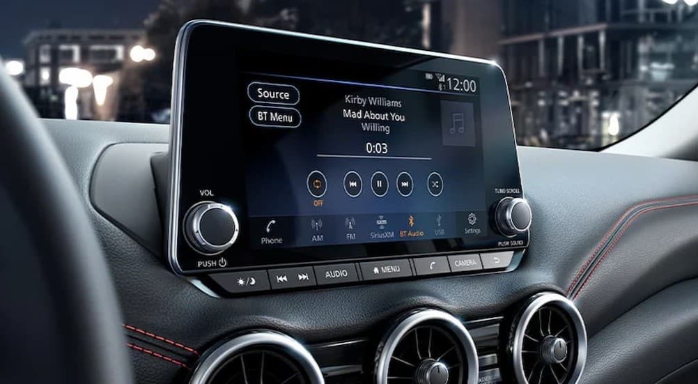 Close-up of an infotainment screen in a 2025 Nissan Sentra.